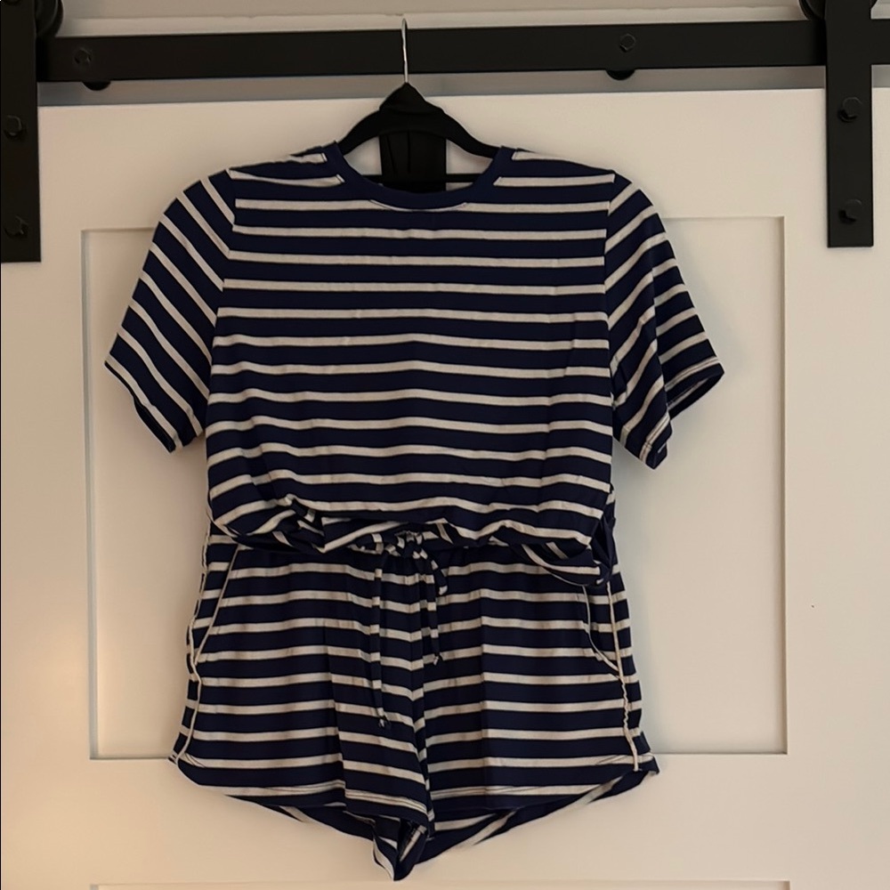 Navy and White Striped Tee + Shorts set